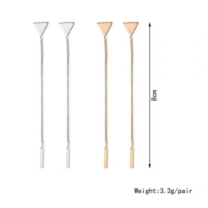 Gold and silver small triangle tassel drop earrings with rhombus shape, alloy electroplated finish for women