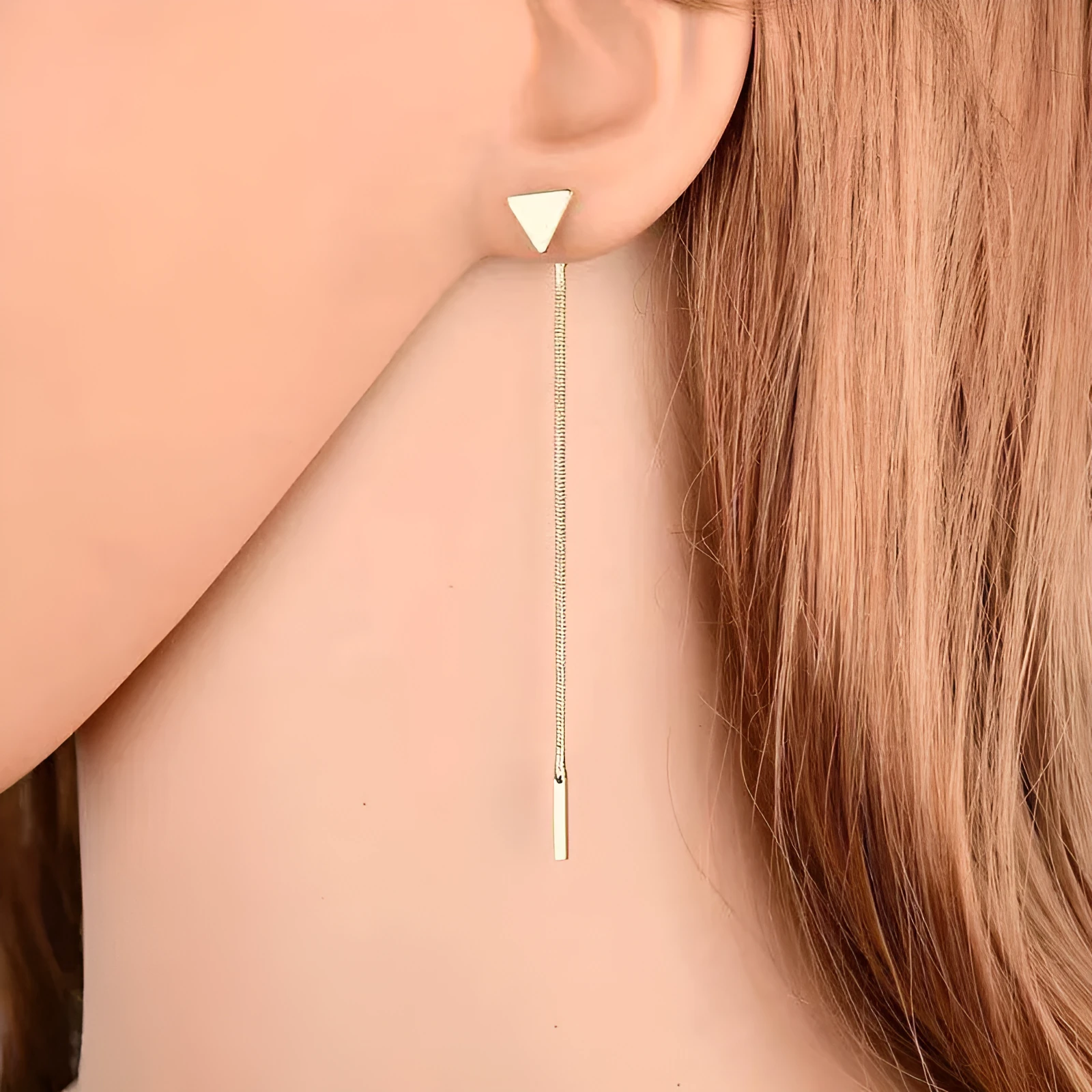 Gold and silver small triangle tassel drop earrings with rhombus shape, alloy electroplated finish for women