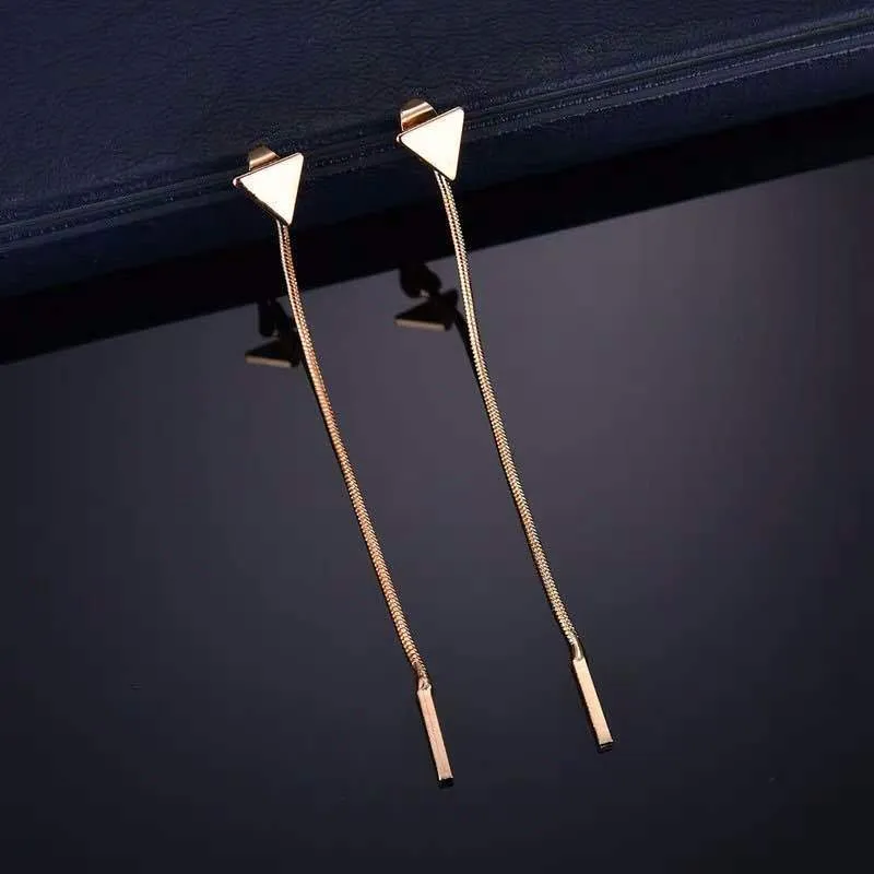 Gold and silver small triangle tassel drop earrings with rhombus shape, alloy electroplated finish for women