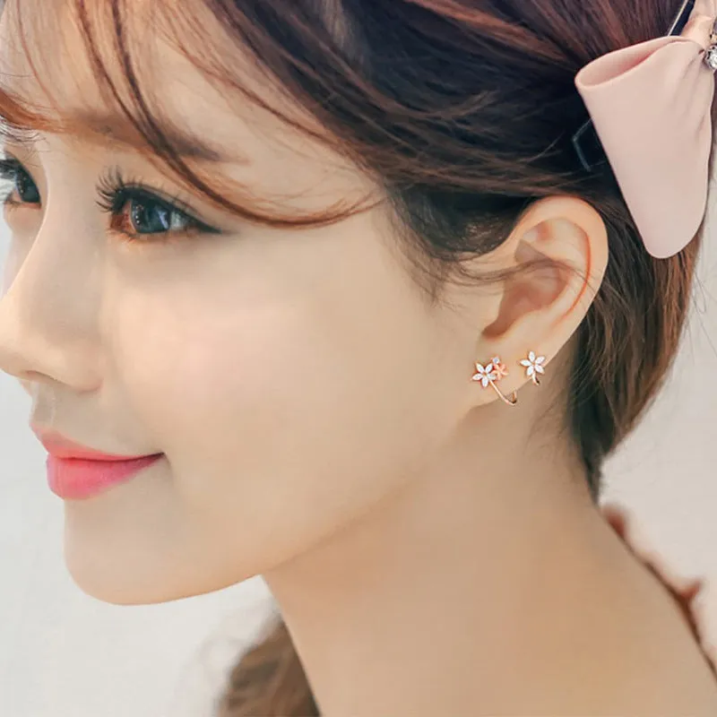 Silver flower earring for short hair in rose gold colour option