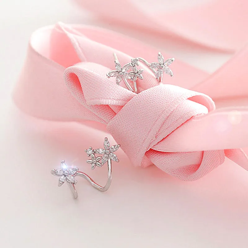 Silver flower earring for short hair in rose gold colour option