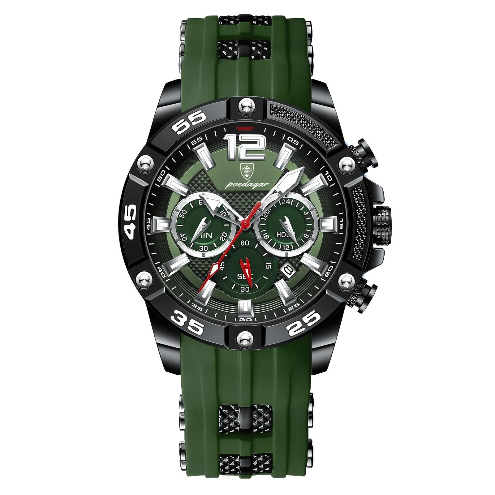Men's quartz watch with black shell and blue silicone band, 8mm thickness, 912 series casual style
