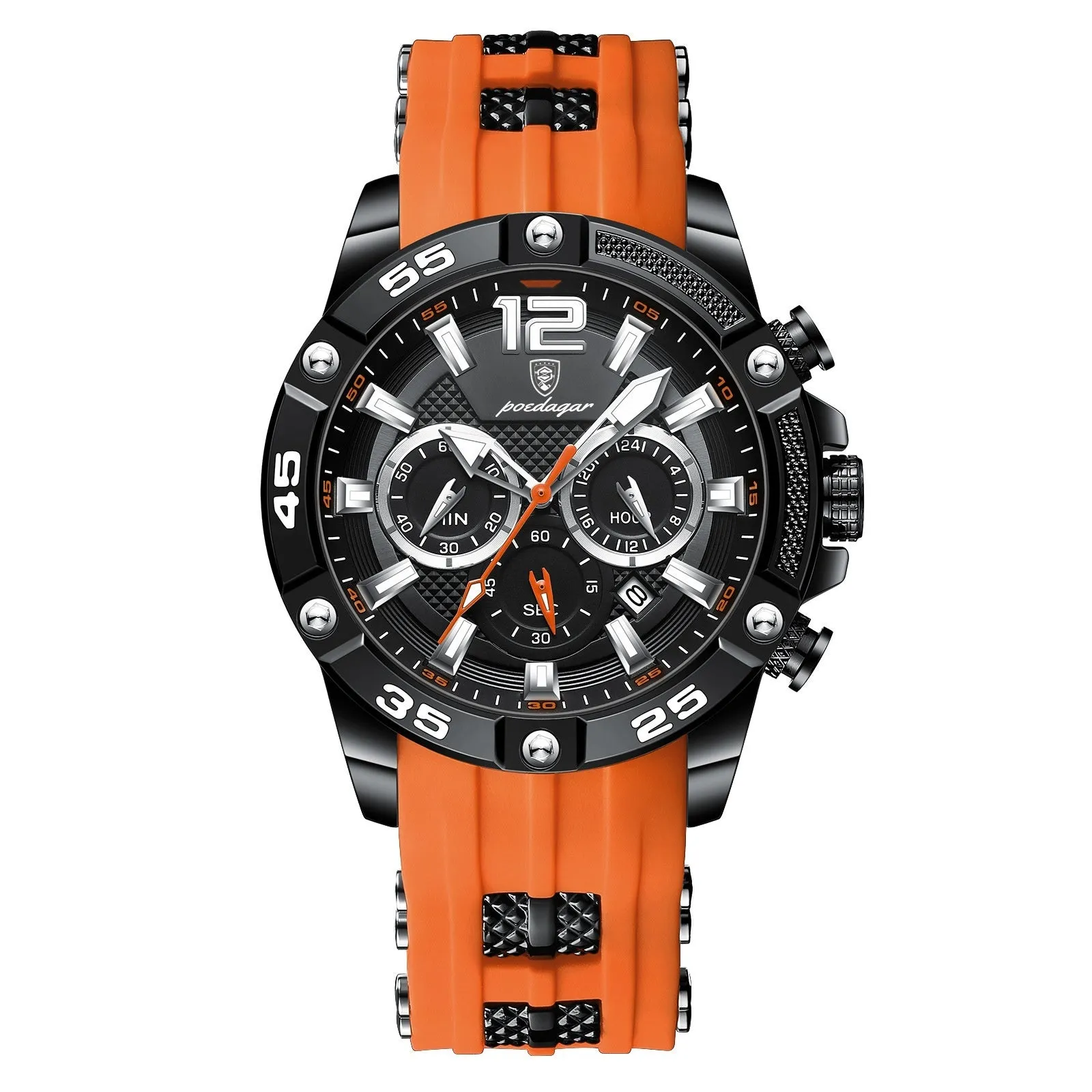 Men's quartz watch with black shell and blue silicone band, 8mm thickness, 912 series casual style