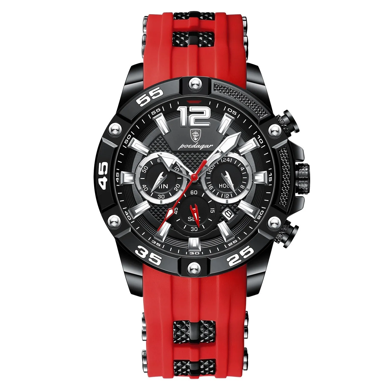 Men's quartz watch with black shell and blue silicone band, 8mm thickness, 912 series casual style