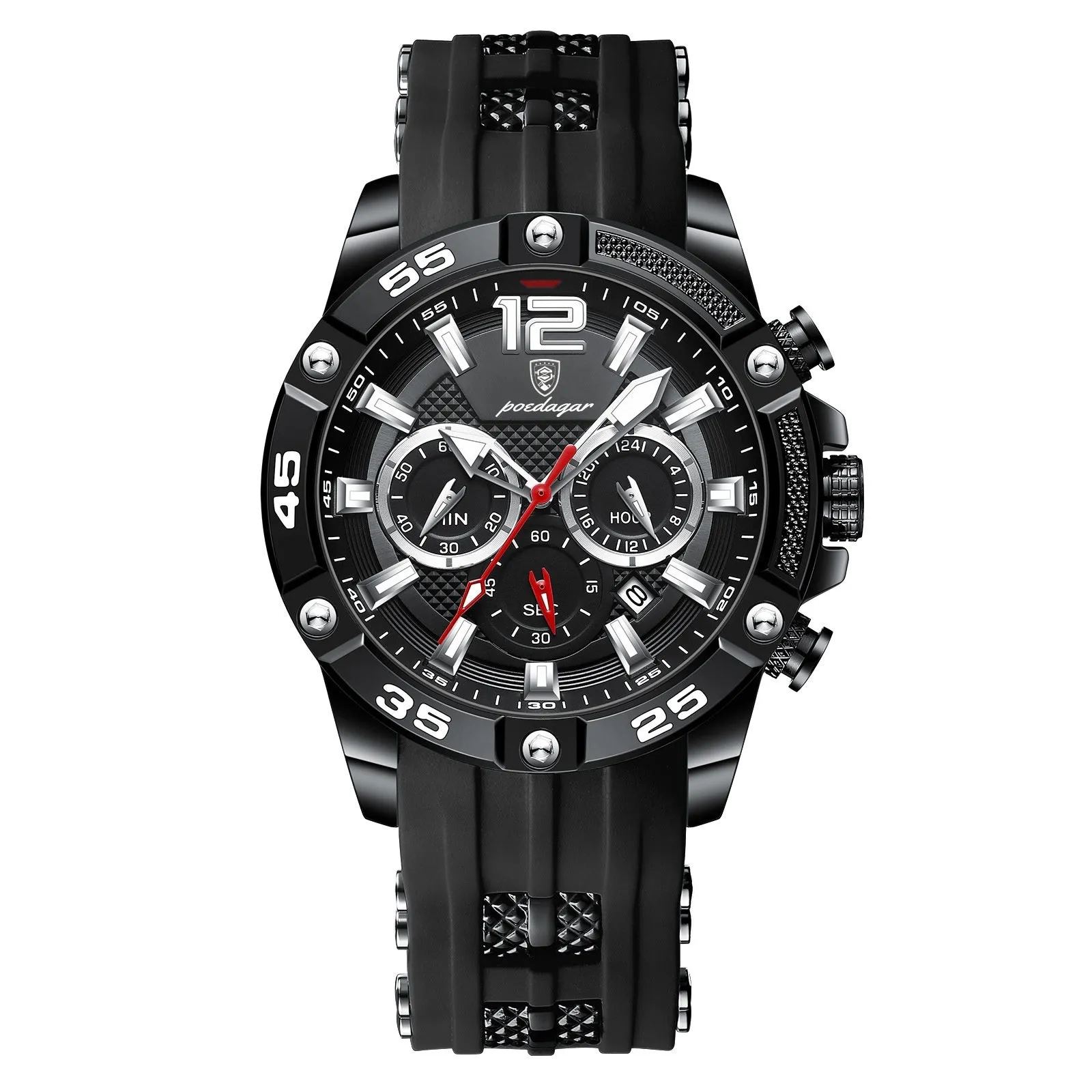 Men's quartz watch with black shell and blue silicone band, 8mm thickness, 912 series casual style