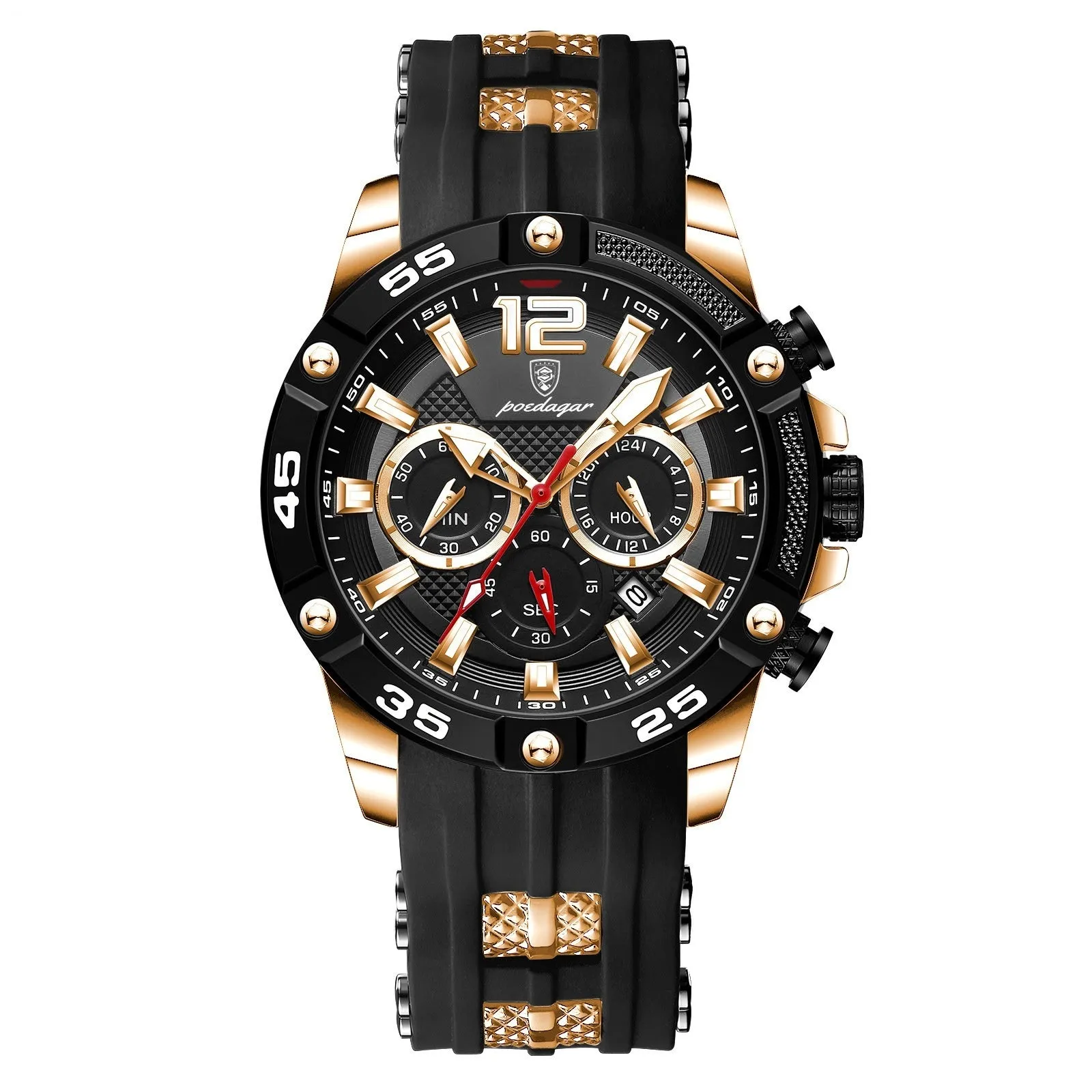 Men's quartz watch with black shell and blue silicone band, 8mm thickness, 912 series casual style