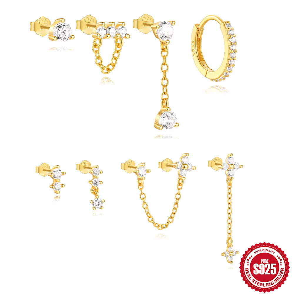 S925 sterling silver clover petal earrings with gold electroplating in geometric design for women
