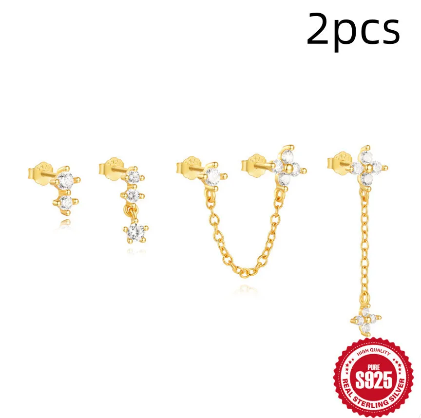 S925 sterling silver clover petal earrings with gold electroplating in geometric design for women