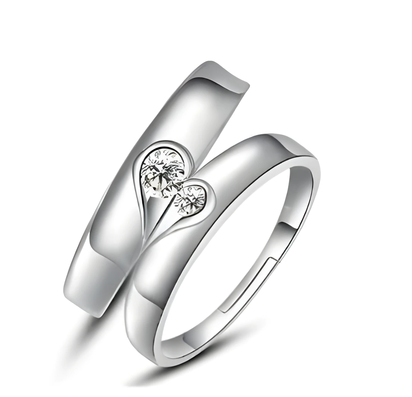 Heart-shaped diamond ring on finger, copper electroplate finish, couples wedding engagement style