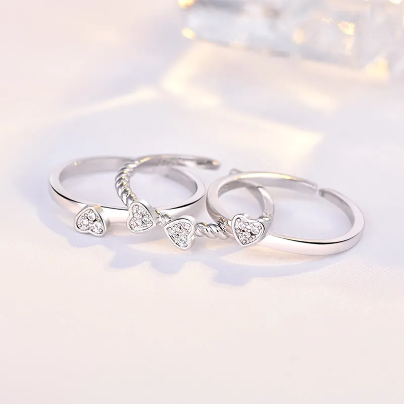 Four-leaf clover adjustable ring set for women with spinning top and zircon stones in white gold finish