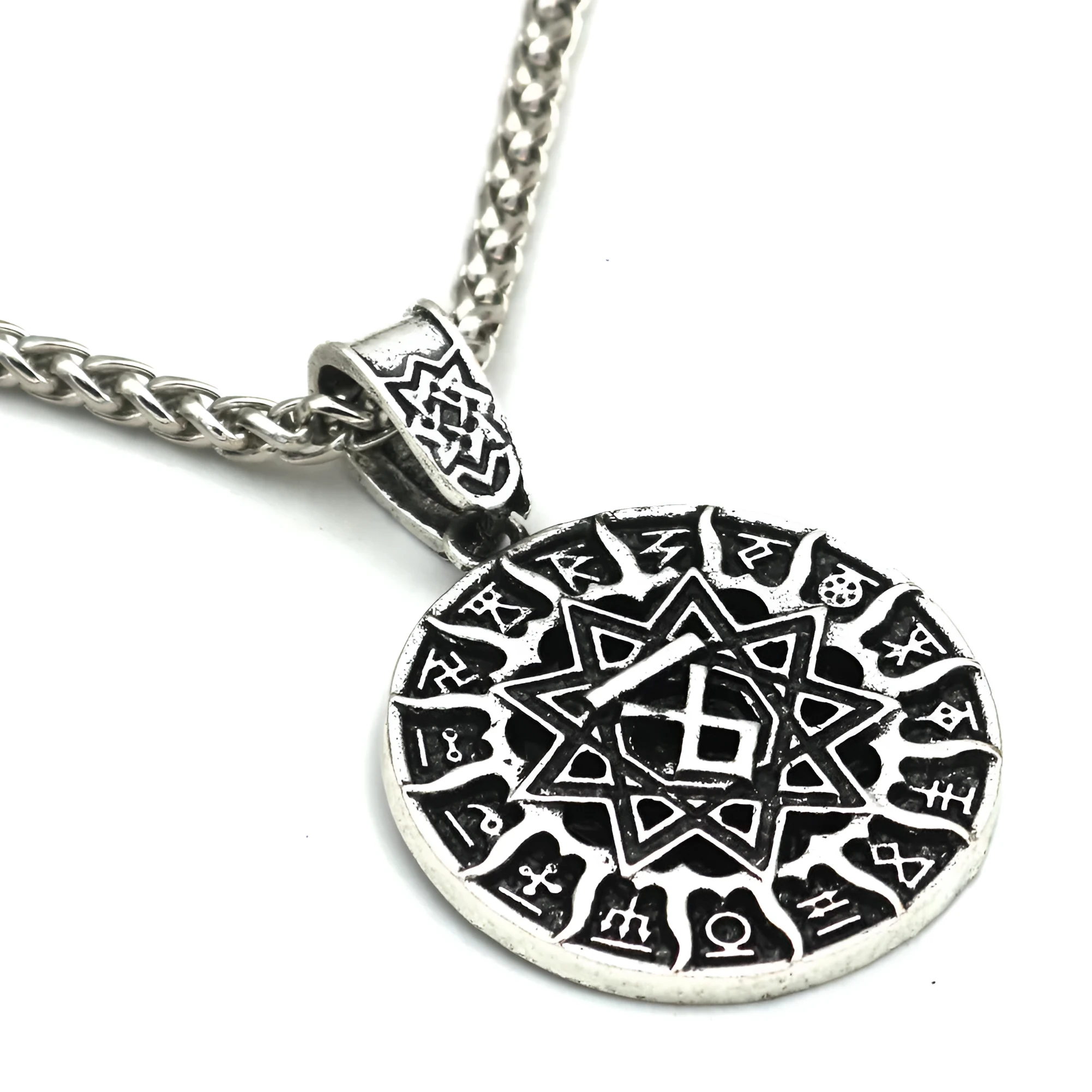 Lunavin ODing logo alloy necklace pendant with adjustable leather rope or snake bones chain in antique silver or bronze finish