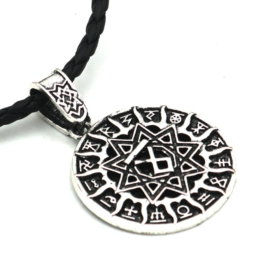 Lunavin ODing logo alloy necklace pendant with adjustable leather rope or snake bones chain in antique silver or bronze finish