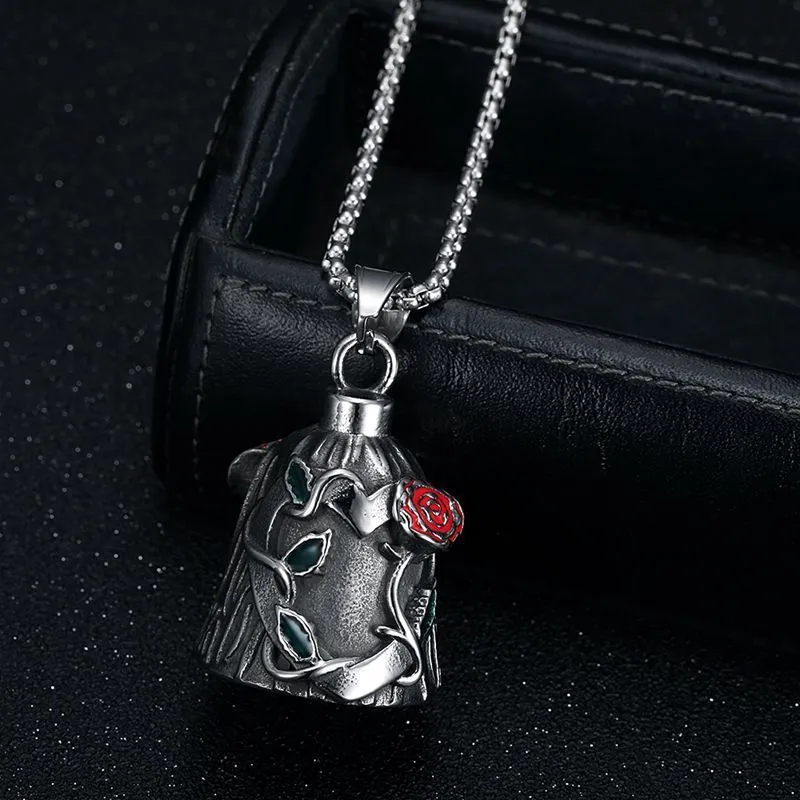 Titanium steel motorcycle riding lucky bell with polished vintage finish and double-sided epoxy rose design