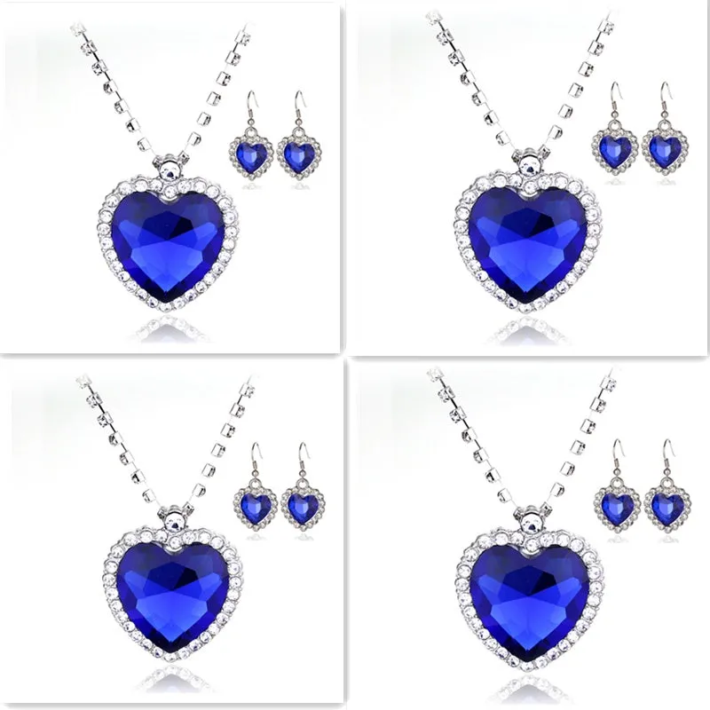 Heart Of The Sea blue crystal heart peach pendant necklace with platinum plating on 45cm chain