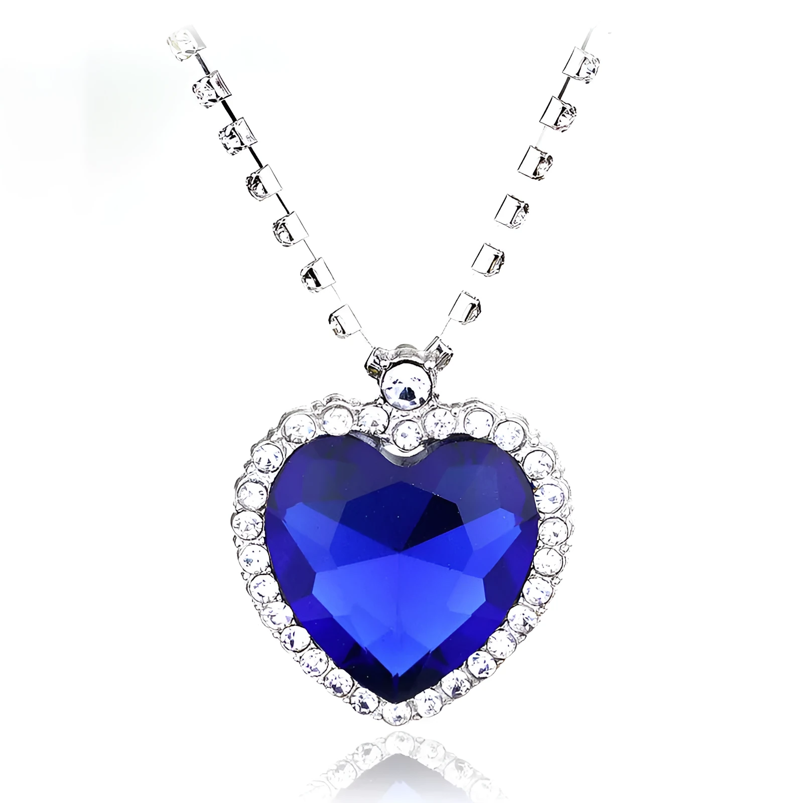 Heart Of The Sea blue crystal heart peach pendant necklace with platinum plating on 45cm chain