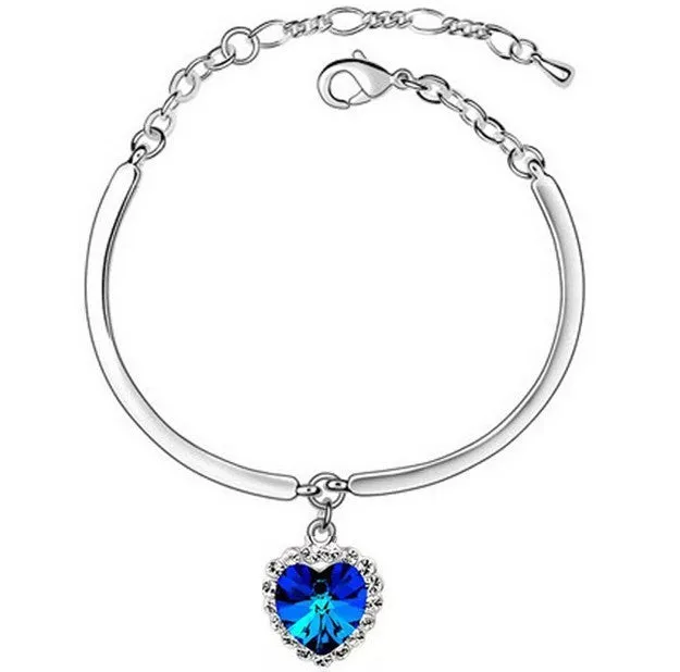 Heart Of The Sea blue crystal heart peach pendant necklace with platinum plating on 45cm chain