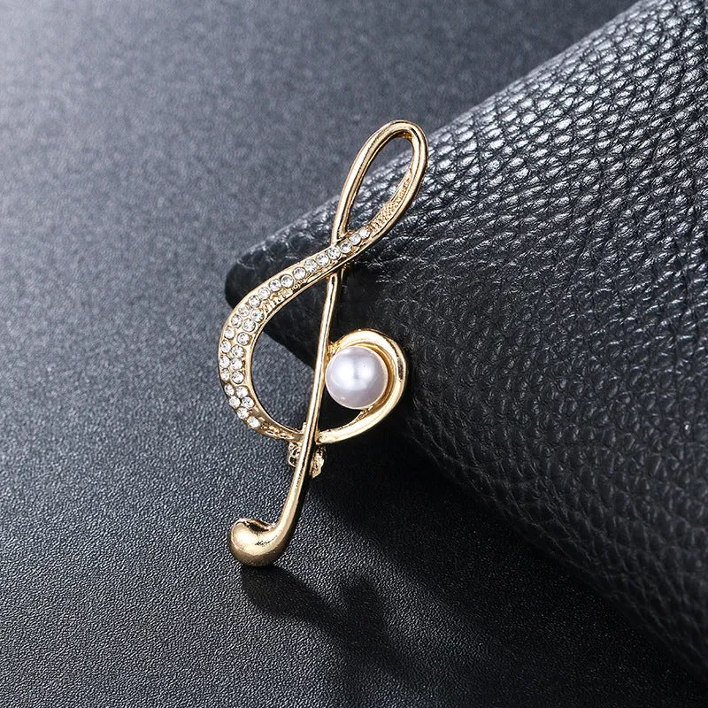 Unisex temperament corsage jewellery brooch with alloy and artificial gem inlay, musical note design, eight colours