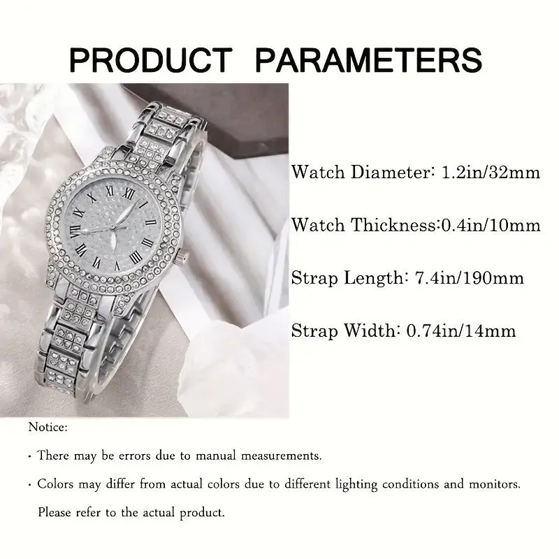 Women's Diamond Fashion Roman Quartz Watch five-piece set with alloy strap and round dial