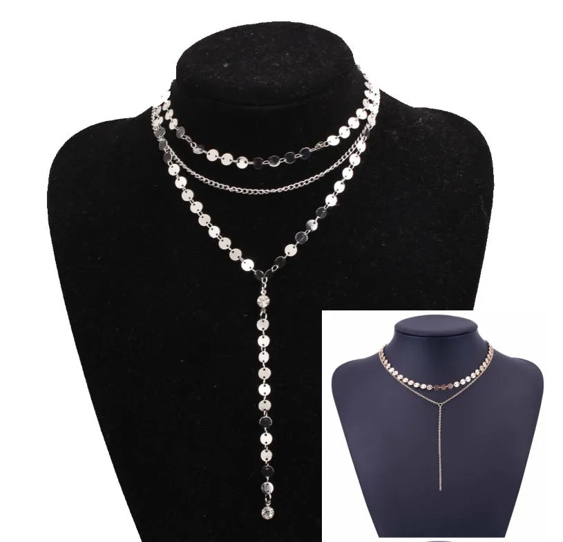 Tattoo coin choker rhinestone crystal necklace one layer three layer lariat y choker alloy chain gold silver plating