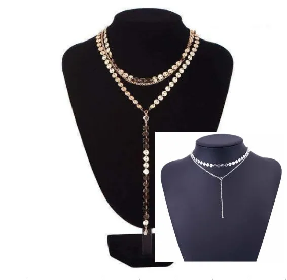 Tattoo coin choker rhinestone crystal necklace one layer three layer lariat y choker alloy chain gold silver plating