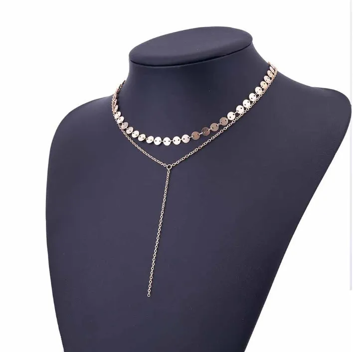 Tattoo coin choker rhinestone crystal necklace one layer three layer lariat y choker alloy chain gold silver plating
