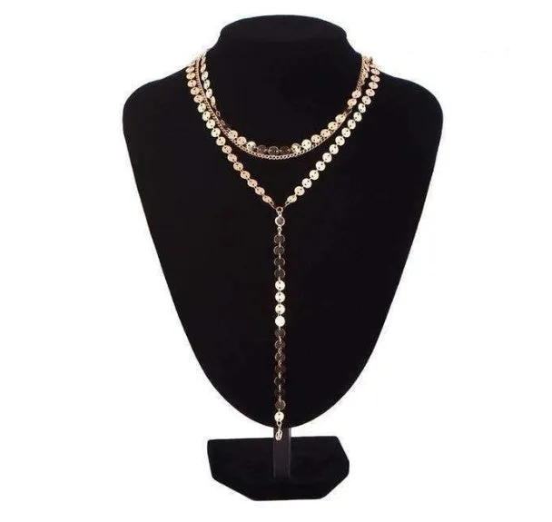 Tattoo coin choker rhinestone crystal necklace one layer three layer lariat y choker alloy chain gold silver plating