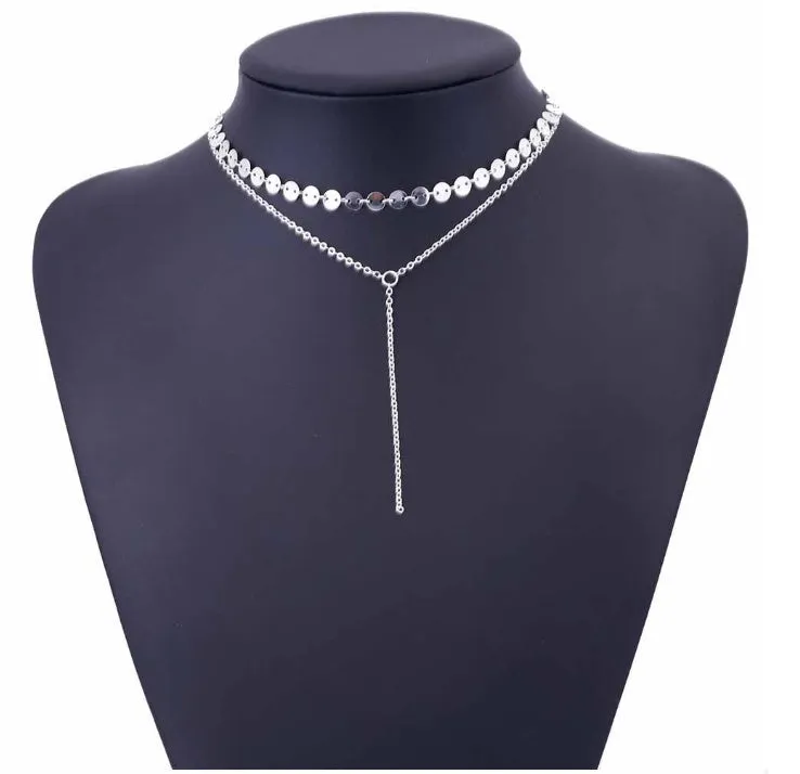 Tattoo coin choker rhinestone crystal necklace one layer three layer lariat y choker alloy chain gold silver plating