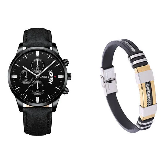 Mens classic business quartz watch with 39mm alloy case, black strap, rose gold case and hands, black face with pointer and number display