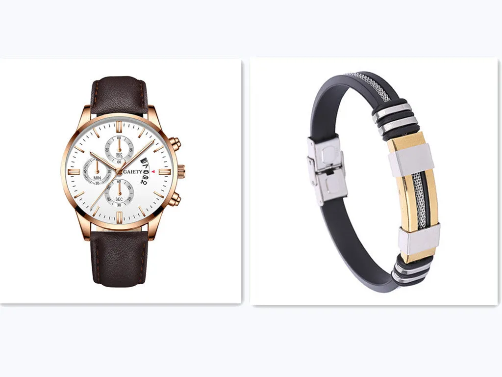 Mens classic business quartz watch with 39mm alloy case, black strap, rose gold case and hands, black face with pointer and number display
