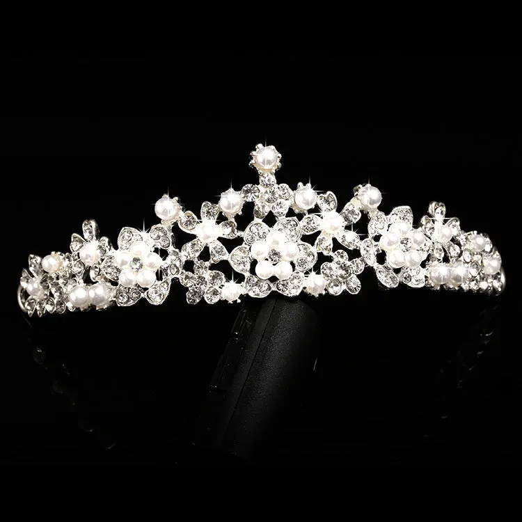 Silver alloy bridal crown with diamond-encrusted detailing, semicircle shape, 40cm size