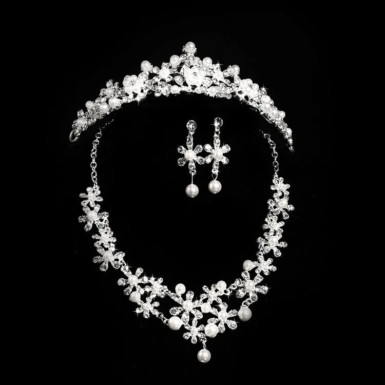 Silver alloy bridal crown with diamond-encrusted detailing, semicircle shape, 40cm size