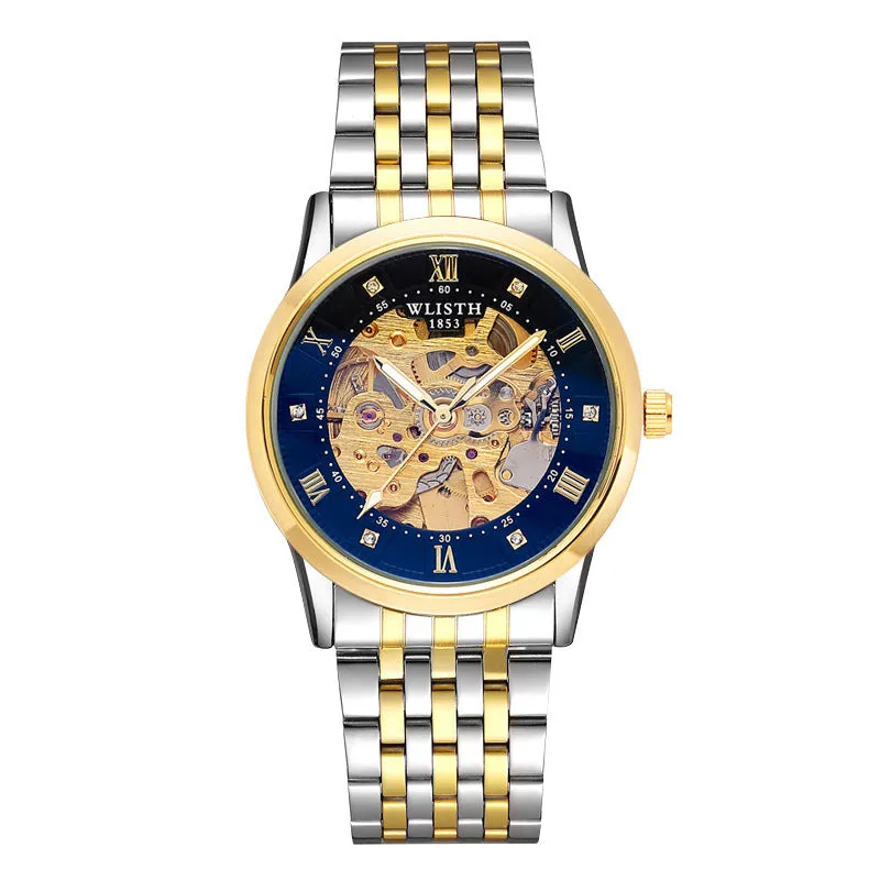 Gold shell men's automatic mechanical watch with brown leather strap, 40mm dial, white surface