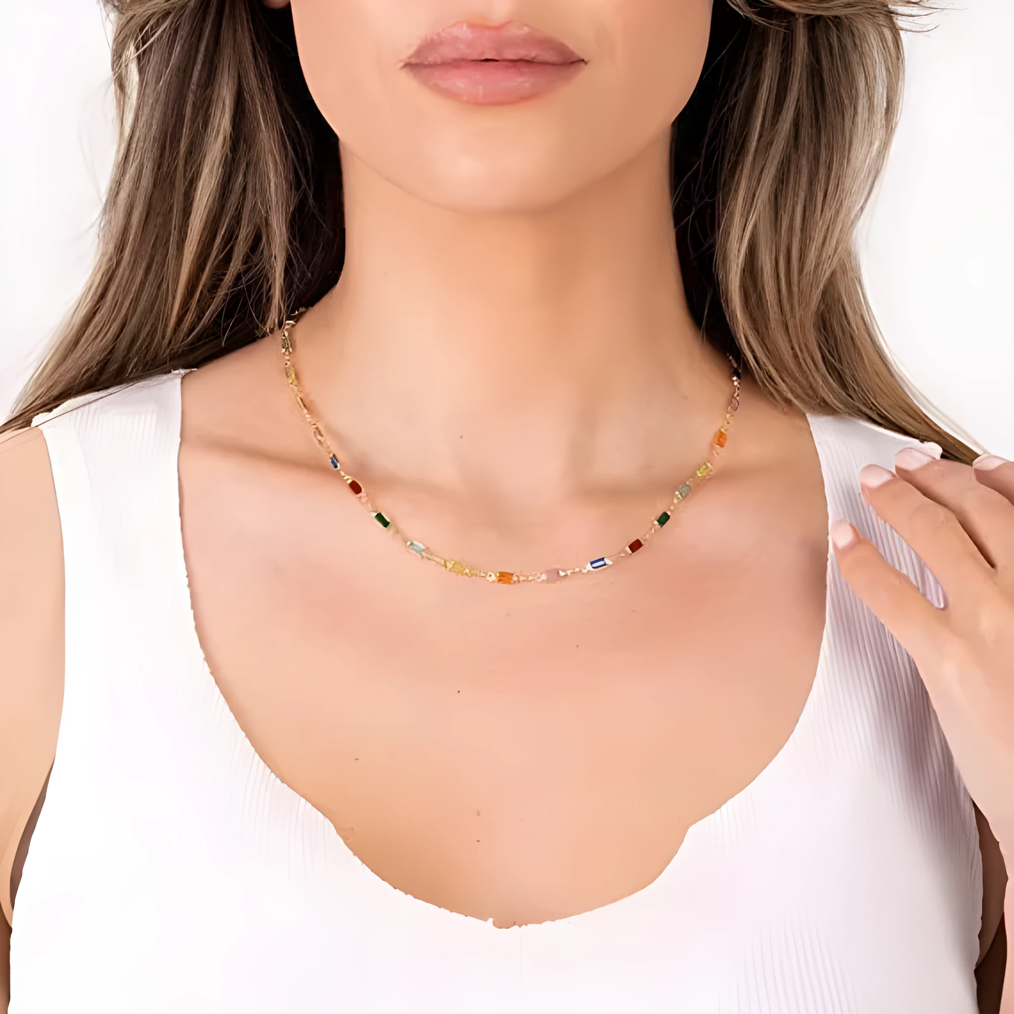 Ladies geometric crystal necklace with adjustable alloy chain 41-50cm cold wind style