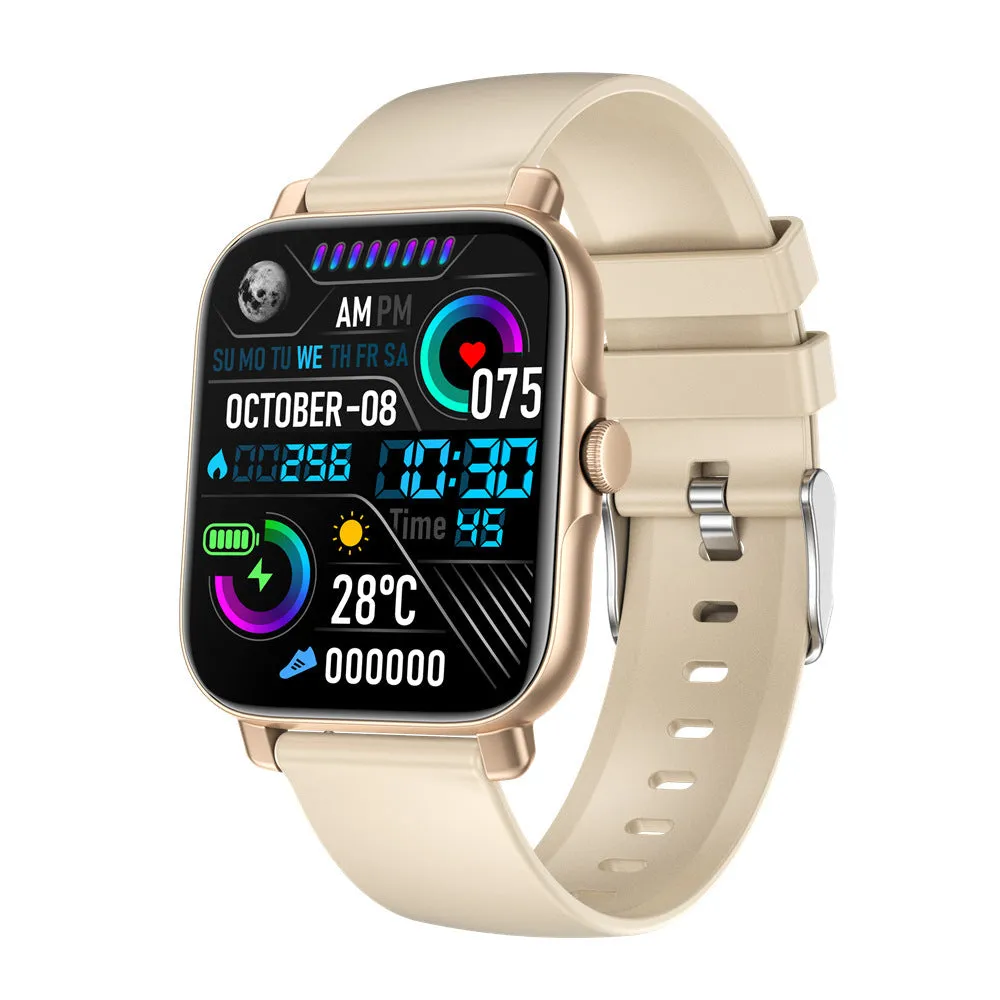 Magnetic Charging Smartwatch Sports Model with aluminium alloy watchcase in silver steel finish on wrist showing Bluetooth calling and touch operation