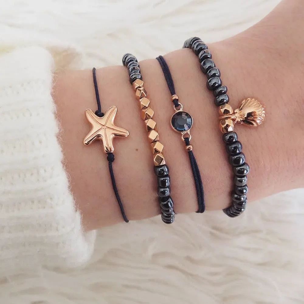 Bohemian bracelet set with alloy vintage bead and boho charm design in bow love style for women