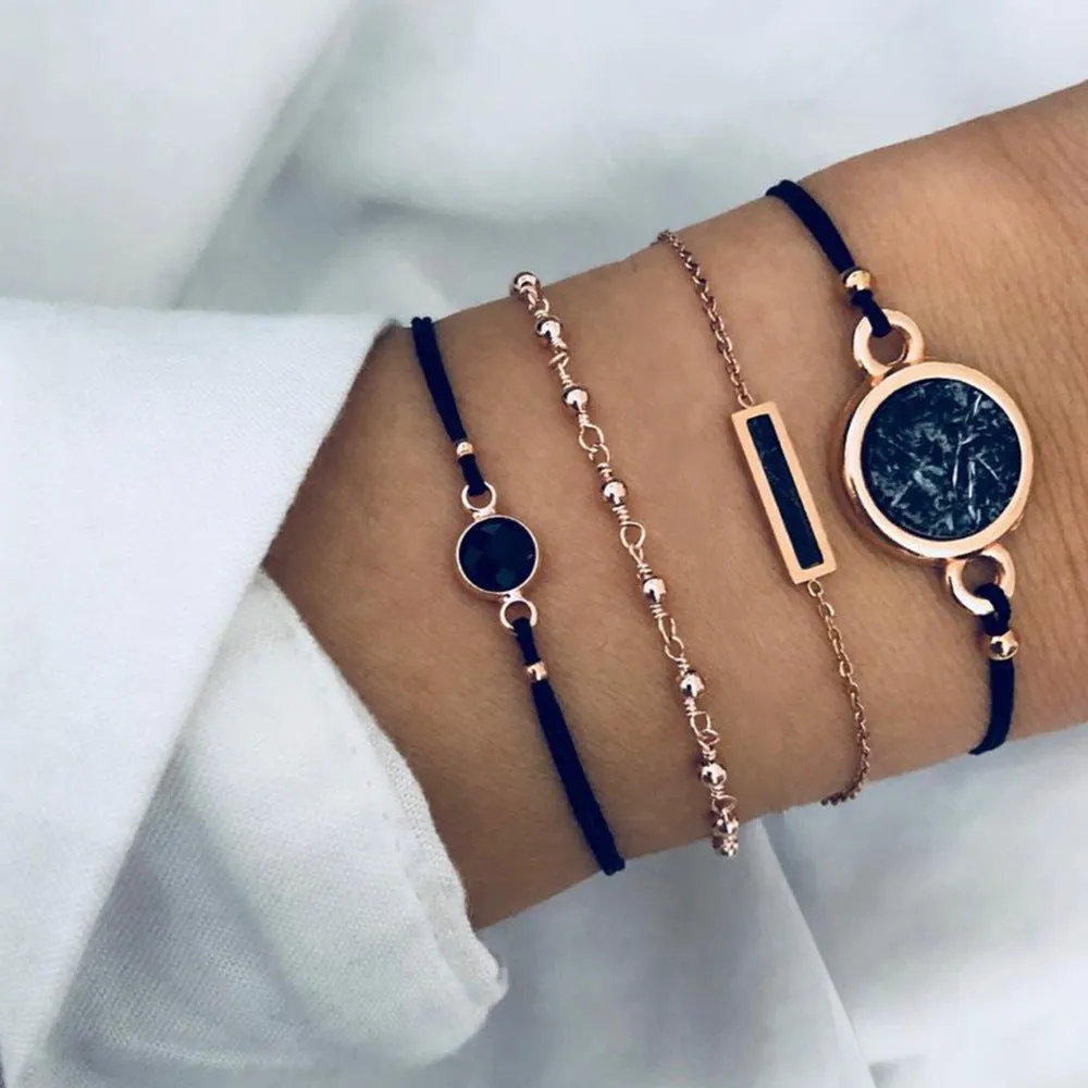 Bohemian bracelet set with alloy vintage bead and boho charm design in bow love style for women