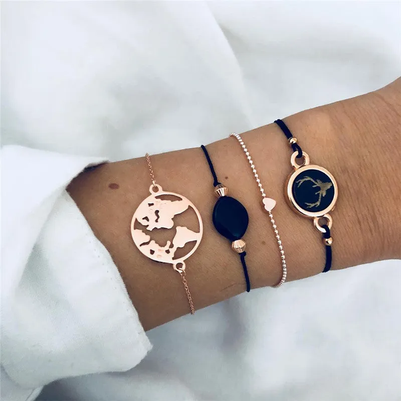 Bohemian bracelet set with alloy vintage bead and boho charm design in bow love style for women