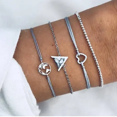 Bohemian bracelet set with alloy vintage bead and boho charm design in bow love style for women