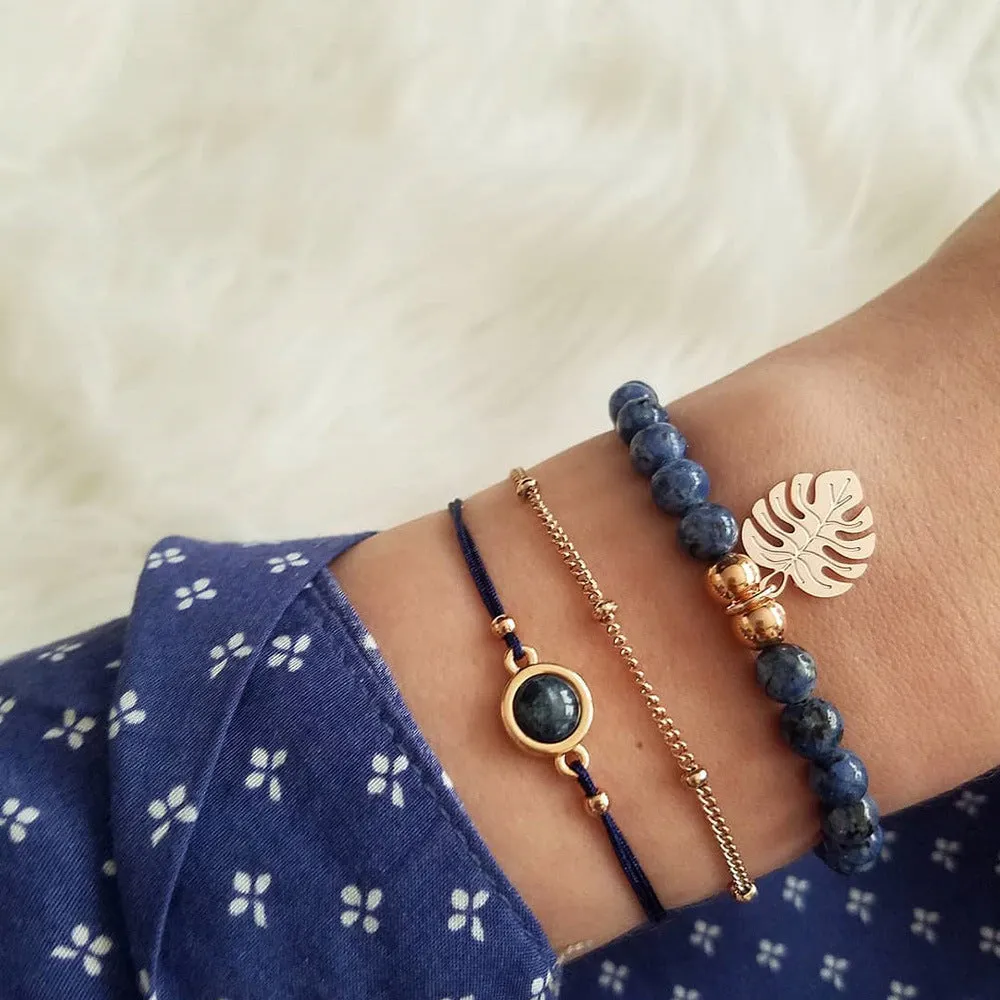 Bohemian bracelet set with alloy vintage bead and boho charm design in bow love style for women