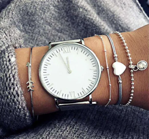 Bohemian bracelet set with alloy vintage bead and boho charm design in bow love style for women