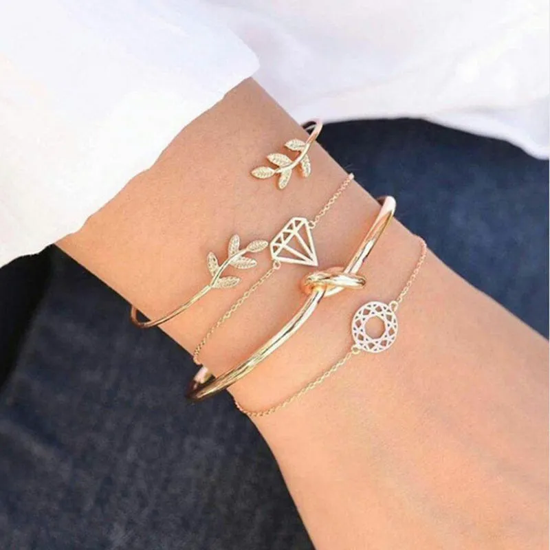 Bohemian bracelet set with alloy vintage bead and boho charm design in bow love style for women