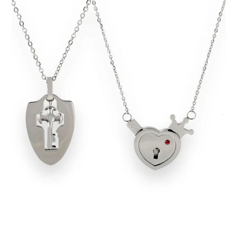 Titanium steel couple love lock bracelet key set necklace in electroplated finish