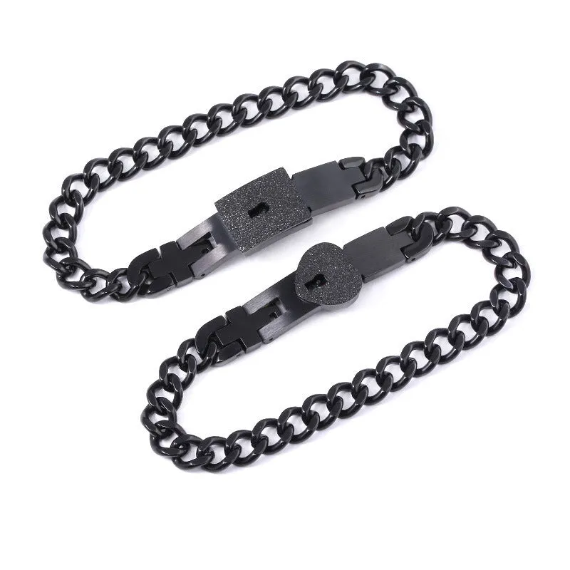 Titanium steel couple love lock bracelet key set necklace in electroplated finish