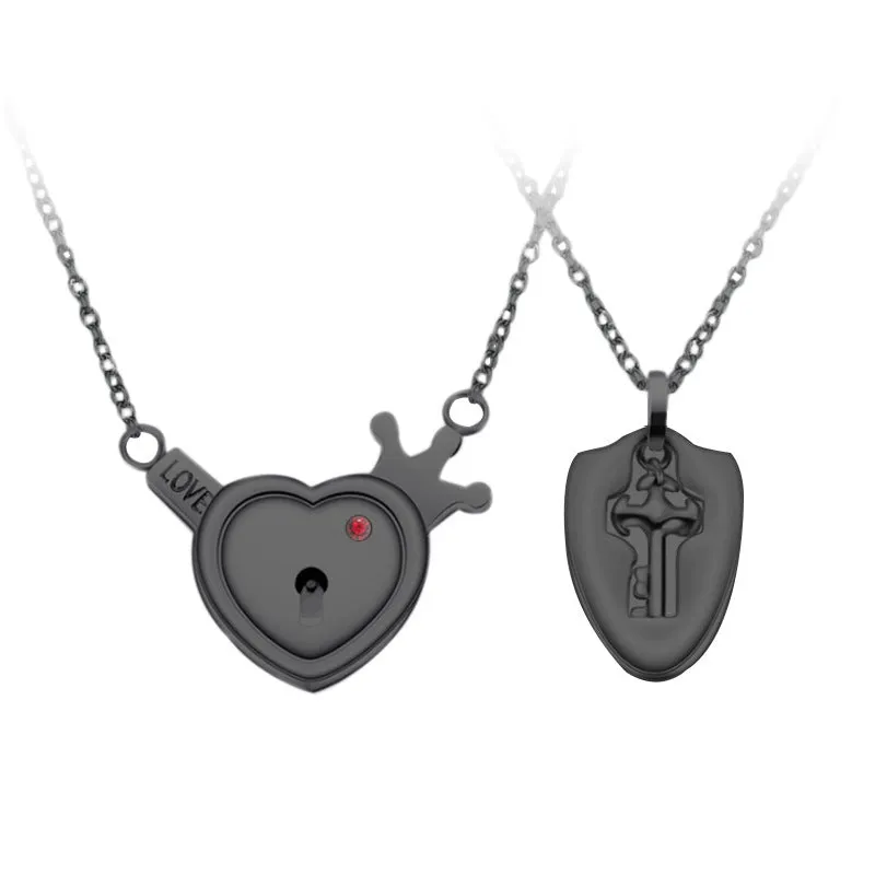 Titanium steel couple love lock bracelet key set necklace in electroplated finish