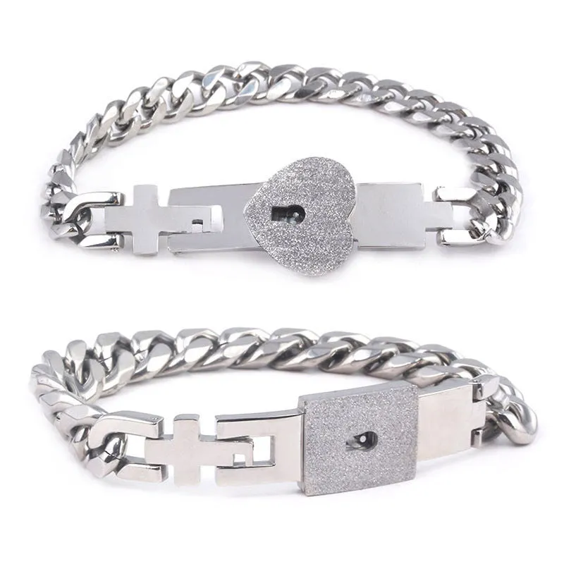 Titanium steel couple love lock bracelet key set necklace in electroplated finish