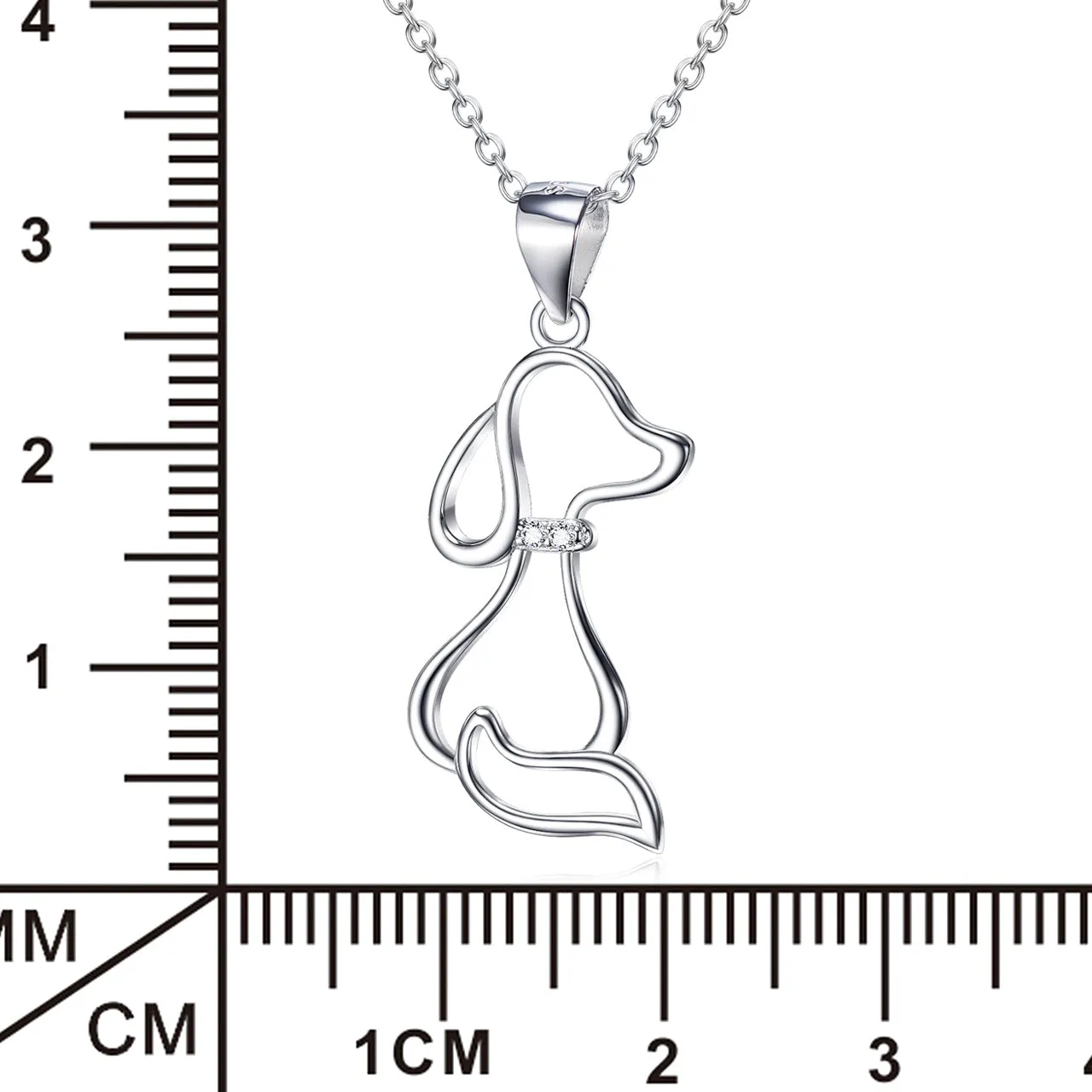 925 sterling silver dog pendant necklace with round bead chain on display