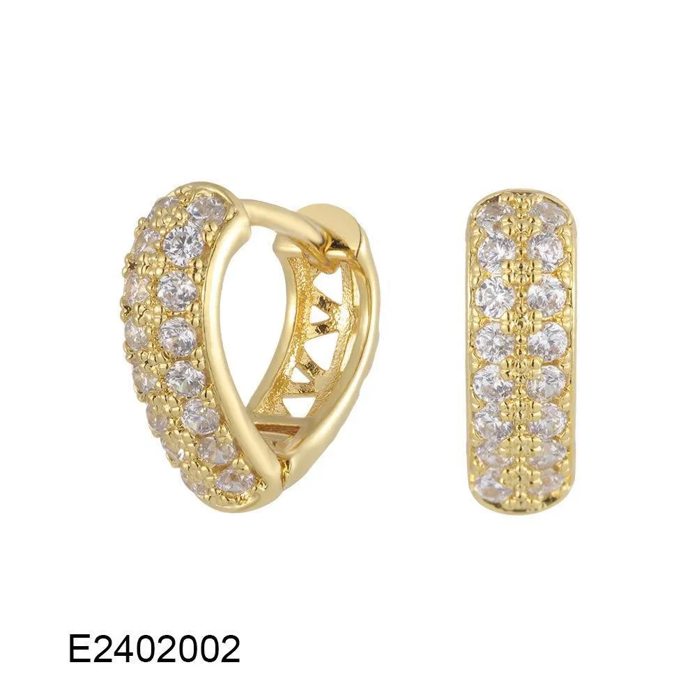 Gold plated heart shape clip earrings with cubic zirconia stones, shown in champagne gold tone colour