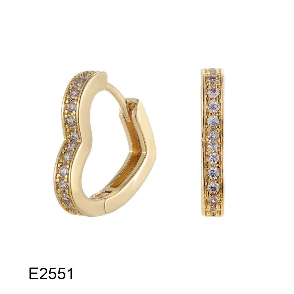 Gold plated heart shape clip earrings with cubic zirconia stones, shown in champagne gold tone colour
