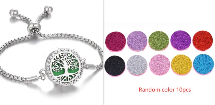 Hollow stainless steel adjustable aromatherapy bracelet with 20mm box diameter and electroplated alloy finish on white background