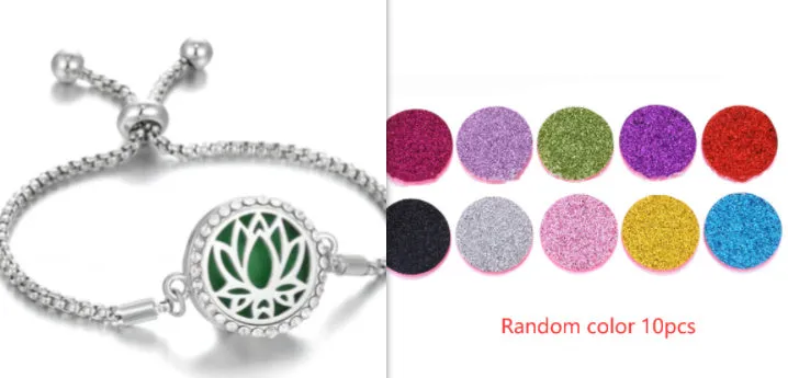 Hollow stainless steel adjustable aromatherapy bracelet with 20mm box diameter and electroplated alloy finish on white background